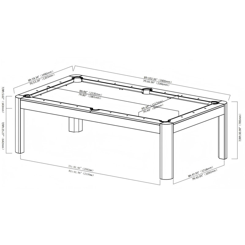 Table de billard Cadora Duo Slate, Gold, 8 pi, Non