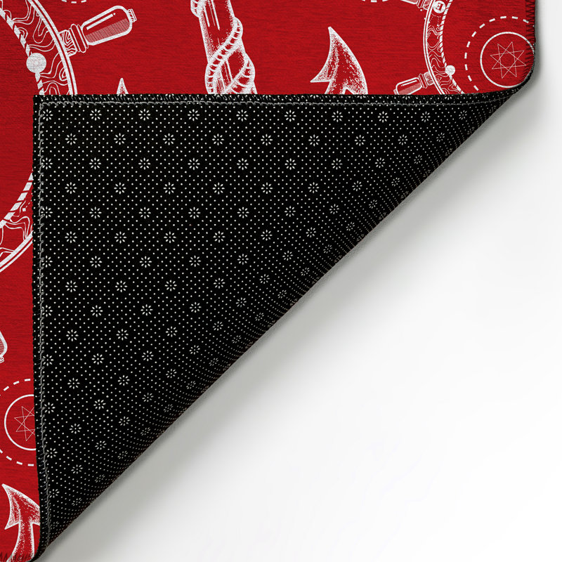 Tapis intérieur / extérieur en polyester tissé à la machine rouge rubis Lahoma, Rectangle 3 pi x 5 pi