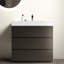 Meuble-lavabo gris 36 po avec lavabo - moderne et luxueux. Finition élégante, rangement maximal. Opération silencieuse et silencieuse. Sans drain ni robinet. Pré-assemblé avec élégance. Rangement, lavabo blanc. Conception ergonomique.