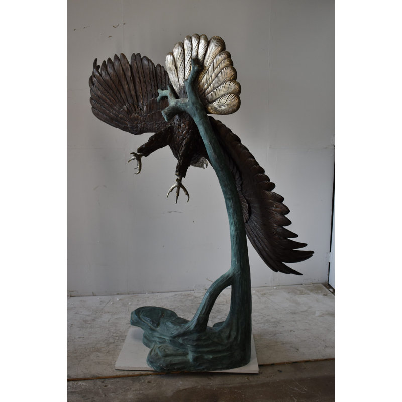Giant Eagle in Action Looking for His Prey Bronze Statue Size: 78" x 28" x 74"H