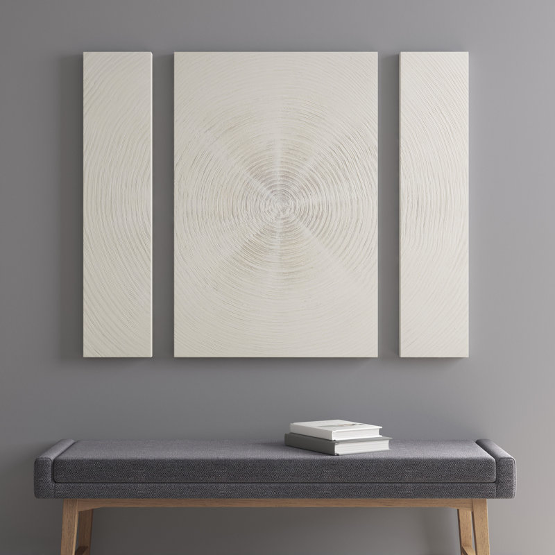 Ensemble de 3 toiles décoratives en toile embellies à la main à motif de sable argenté