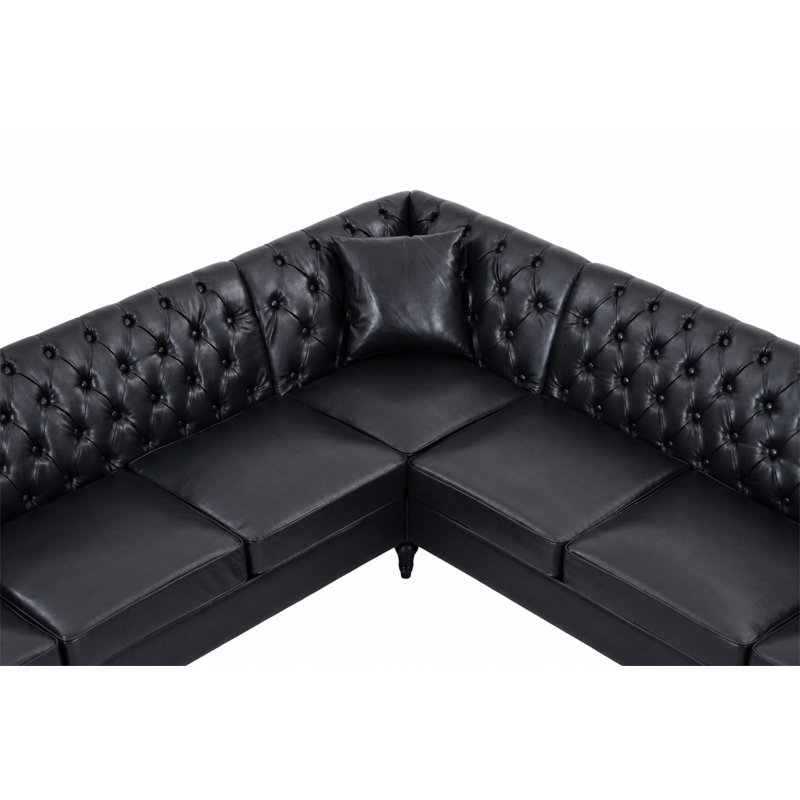 Canapé modulaire en L en polyuréthane, Similicuir noir