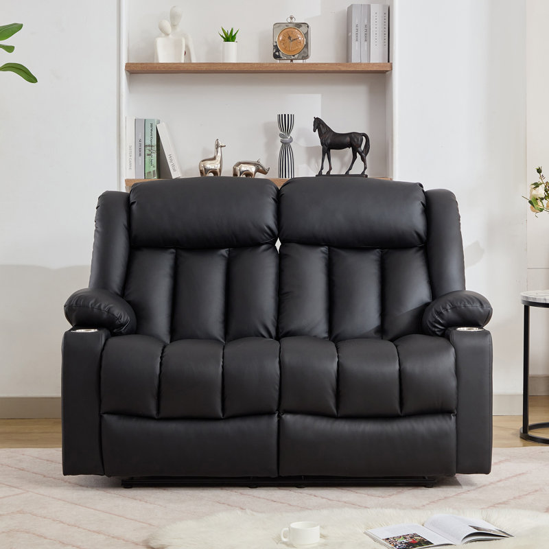 Kyleigh Sheridan150Cm Faux Leather Padded Reclining Sofa, Black