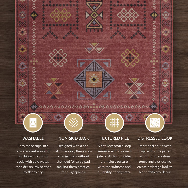 Tapis rouge / crème Maril Austell, Rectangle 3 pi x 5 pi