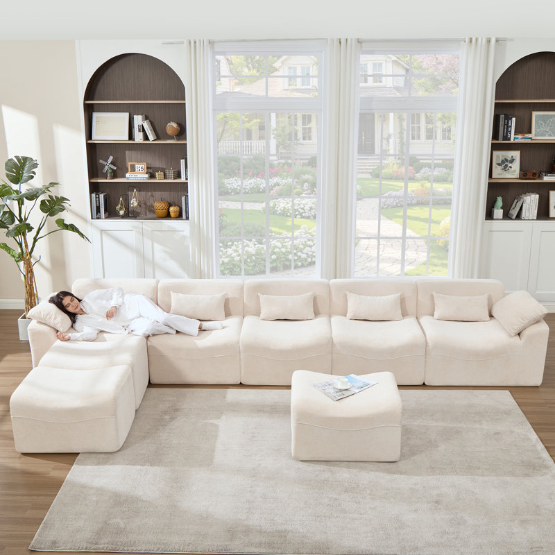 Canapé modulaire surdimensionné en U de 8 pièces Segal Boneless, Polyester beige