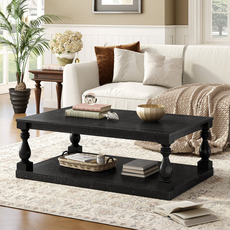 Table basse, l 27,9 po x P 43,5 po x H 18,1 po, placage de pin, 1 pièce, noir, design moderne