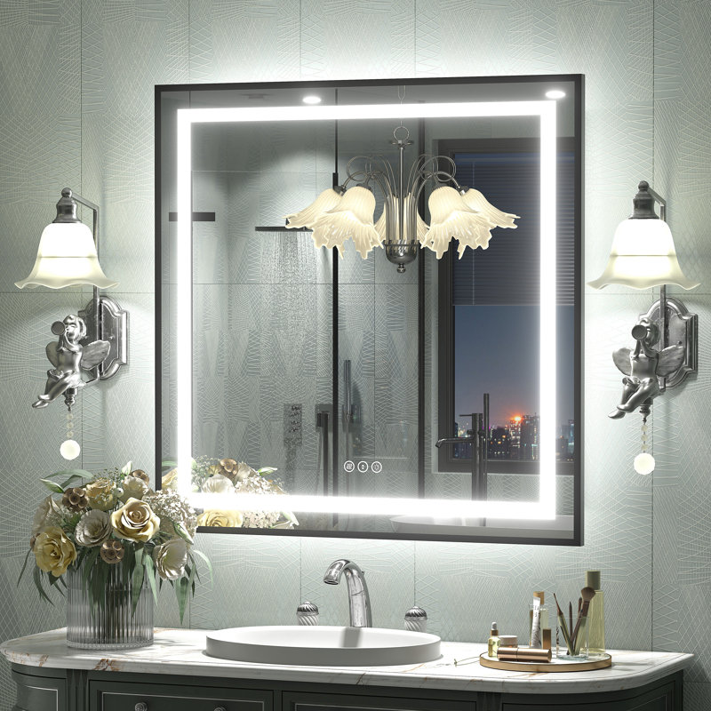 Wayfair Basics® UL Certified Front & Back LED Anti-Fog Tempered Glass Framed Bathroom/Vanity Mirror, 32" x 32"