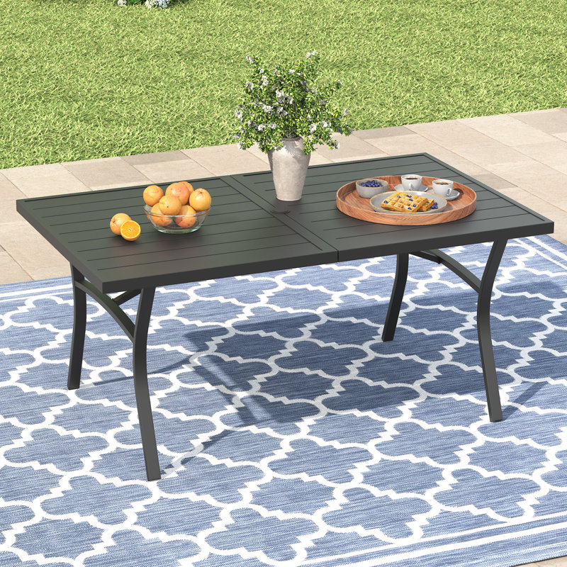 Table de salle à manger rectangulaire 70,9 "avec trou pour parasol, Noir, H 28 po x l 70,9 po x P 37,8 po