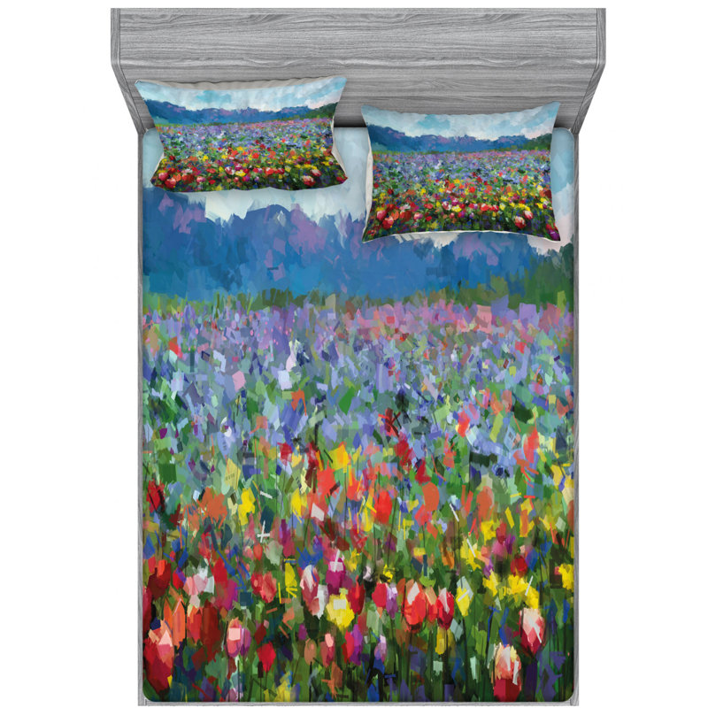 Microfiber Floral Sheet Set, Queen Sheet Set + Fitted Sheet + 2 Pillowcases