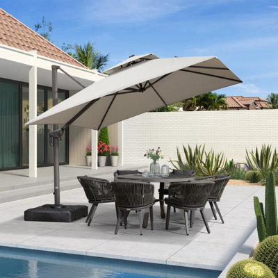 Cantilever Umbrella with Base and Soft 12 Colors Changing Light for Umbrella,Pebble Grey