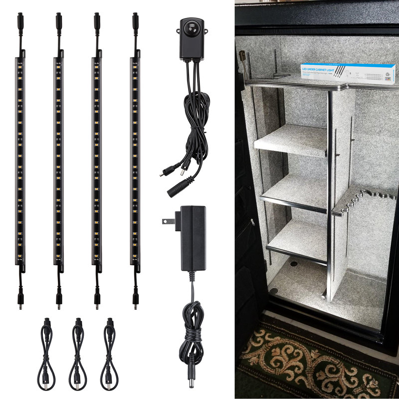 Ensemble d'éclairage DEL 12 po pour coffre-fort d'armes Gunbox, 4 barres lumineuses connectables avec détecteur de mouvement, lumière du jour