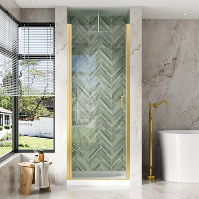 Porte de douche pivotante semi-cadrée 32 "x 72" avec verre trempé transparent de 1/4 pouce (6mm) et poignée, or brossé