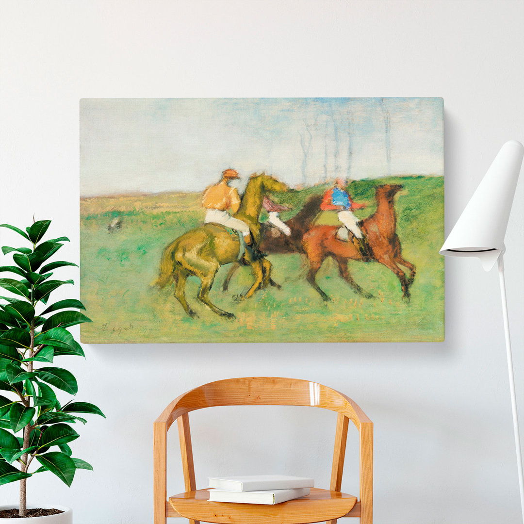 Jockeys And Race Horses by Edgar Degas - Wrapped Canvas