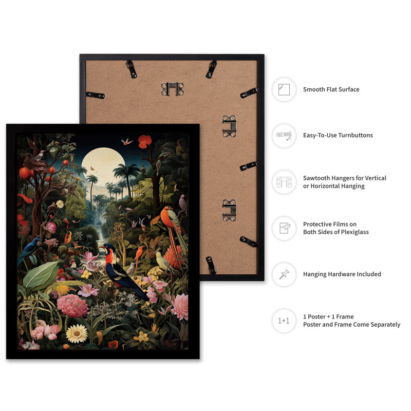 Oiseaux dans la forêt, Black Framed, Poster, 12"H x 16"W