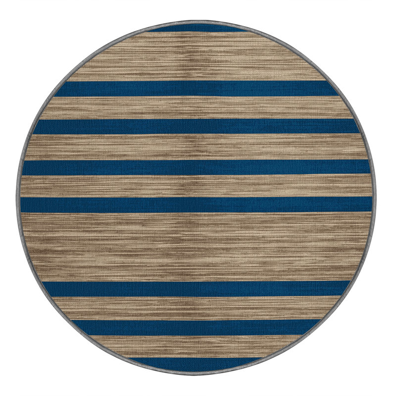 Tapis gris à rayures horizontales lavable à la machine, Rond 5 pi