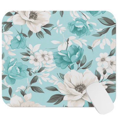Floral Teal Turquoise Flowers IX Gaming Cute Office Laptop Desk Pad Gift Mat Square Rectangle Non-Slip Mousepad