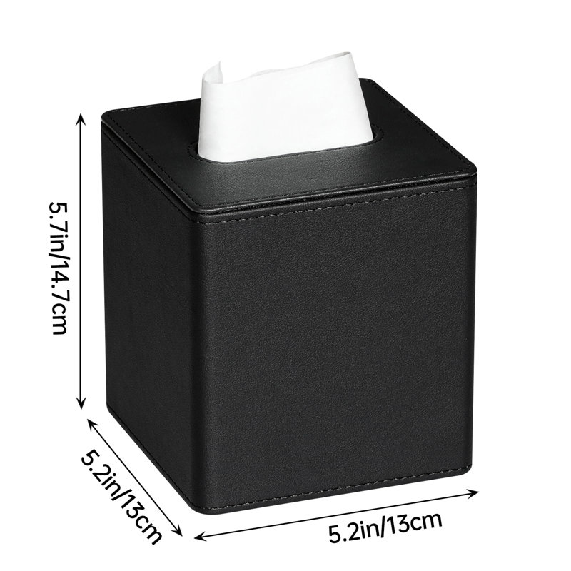 Porte-boîte à mouchoirs en simili cuir PU avec fermeture magnétique (noir)