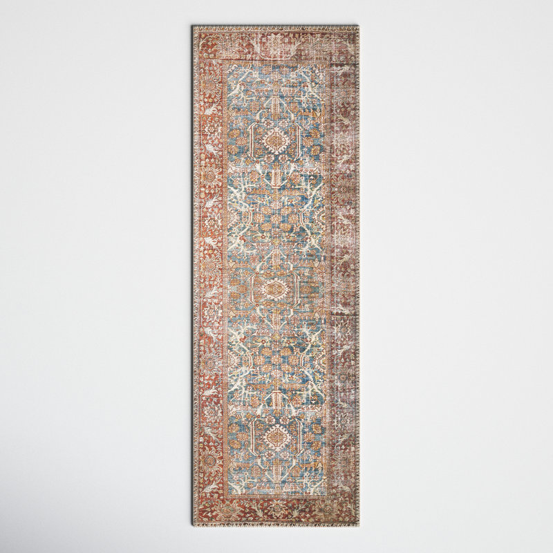 Pratt Oriental Area Rug in Ocean/Rust, Runner 2'6" x 7'6"