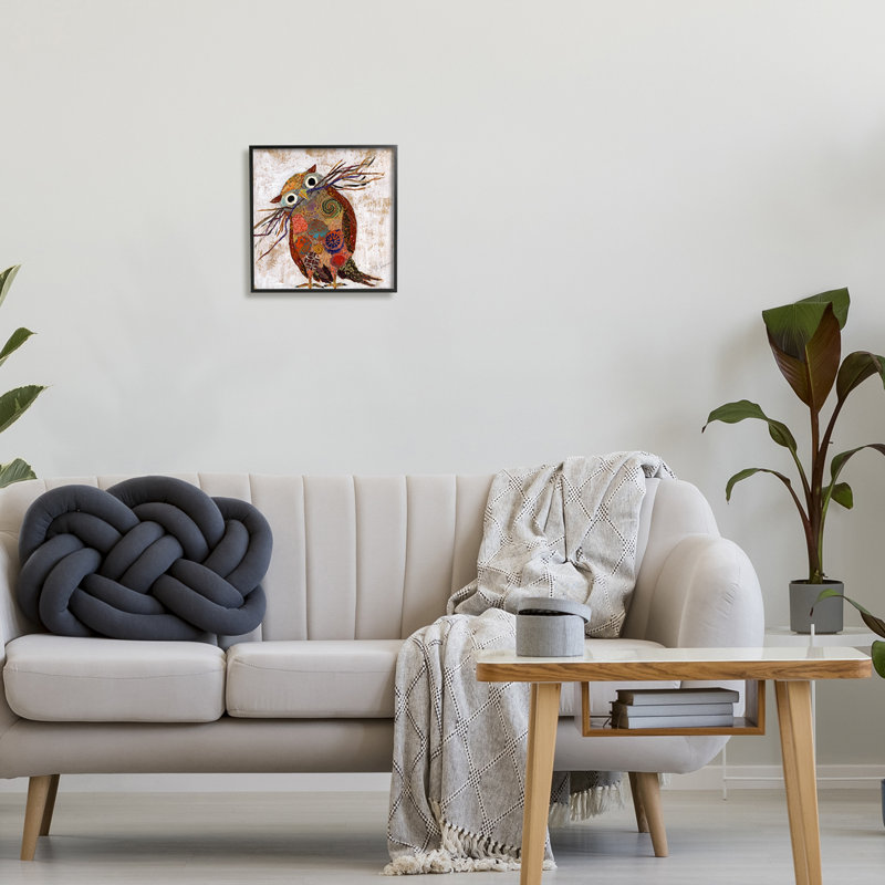 " Patterned Owl Collage ", Giclée encadrée noir minuit, H 12 po x l 12 po x P 1,5 po