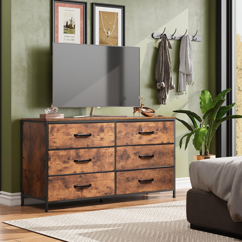 6 Drawer Dresser for Bedroom, 51.2'' Wide Dresser TV Stand for 50, 55, 60 inch TV, Large Long Chest of Drawers with Deep Drawer for Closet, Bedroom, Living Room, Hallway