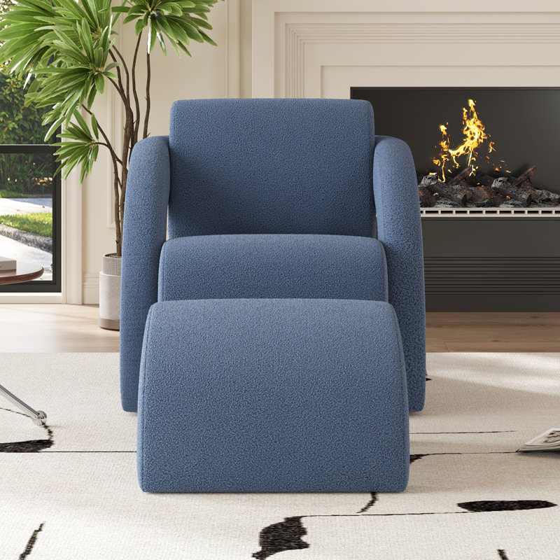 Upholstered Armchair With Ottoman, Blue