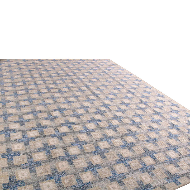 Rug & Kilim’S Scandinavian Rug In Gray And Blue Geometric Pattern, Rectangle 6' x 9'