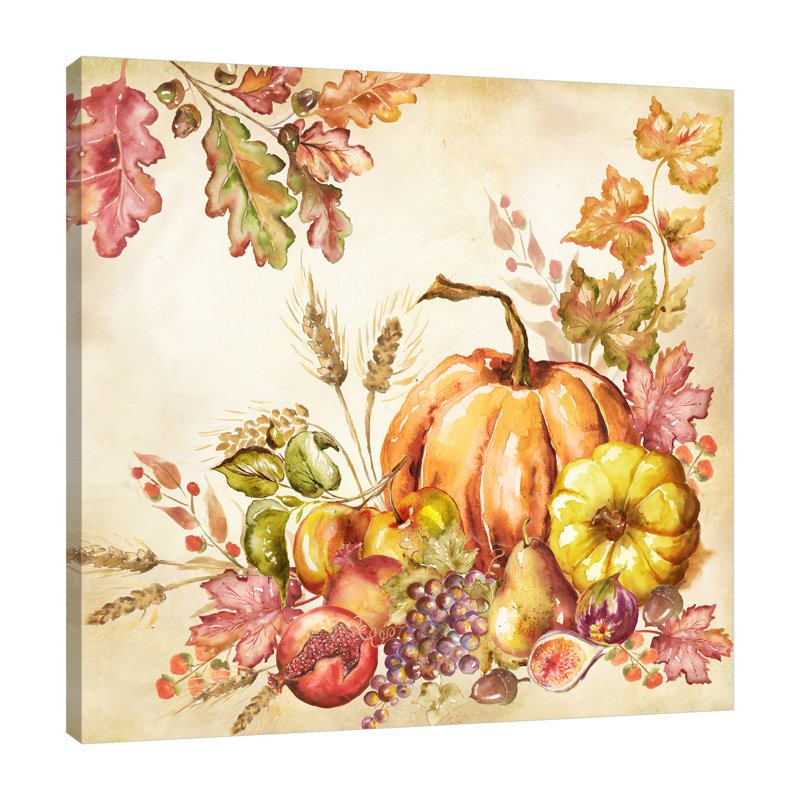Watercolor Harvest Pumpkins - reproduction sur toile tendue, H 18 po x l 18 po x P 1,5 po