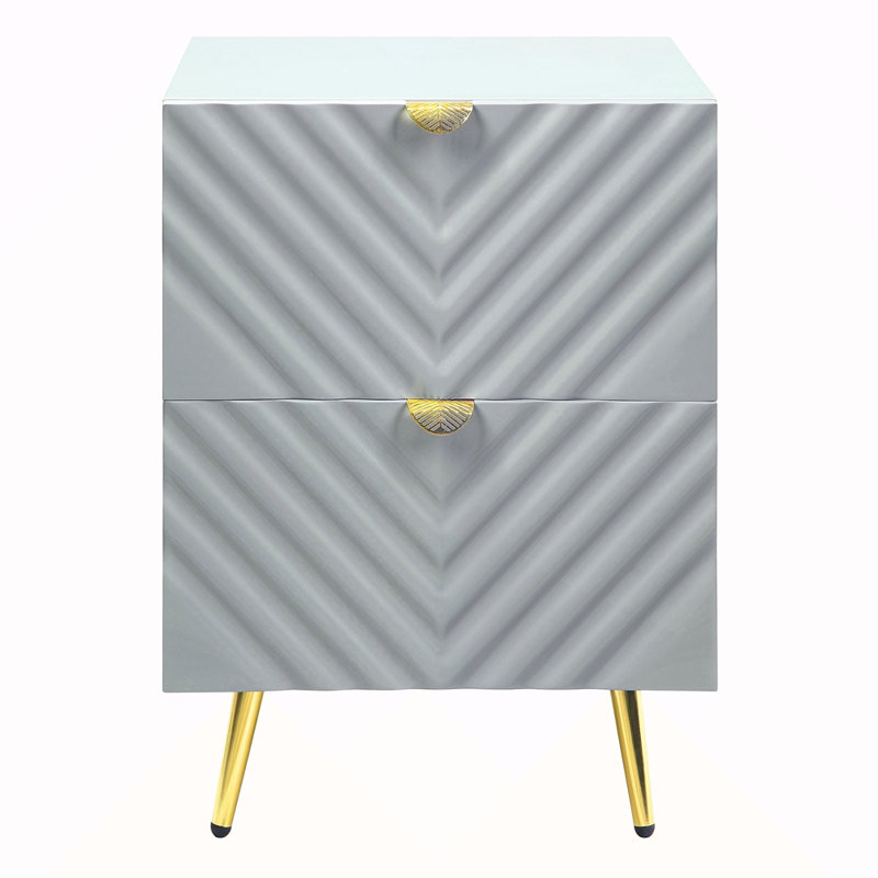 Table de chevet 2 tiroirs ultrabrillante, Gris