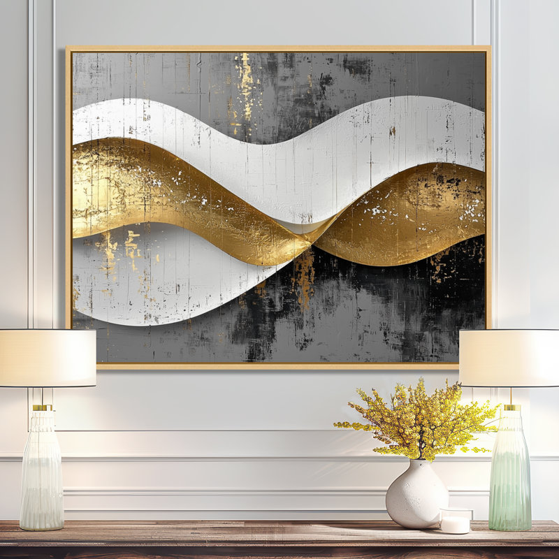 Amaro III - Abstract Large Wall Art, H 30 po x l 40 po, Cadre flottant, Crème, crème