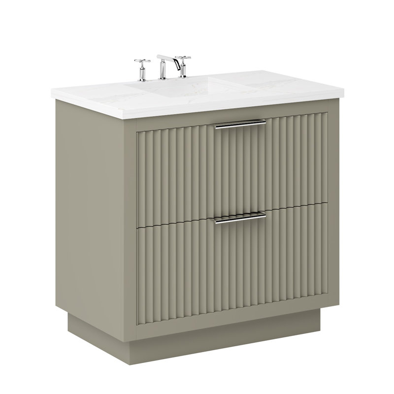 Lecrieú Two-Drawer Single Bath Vanity, French Olive, 36", Polished Chrome
