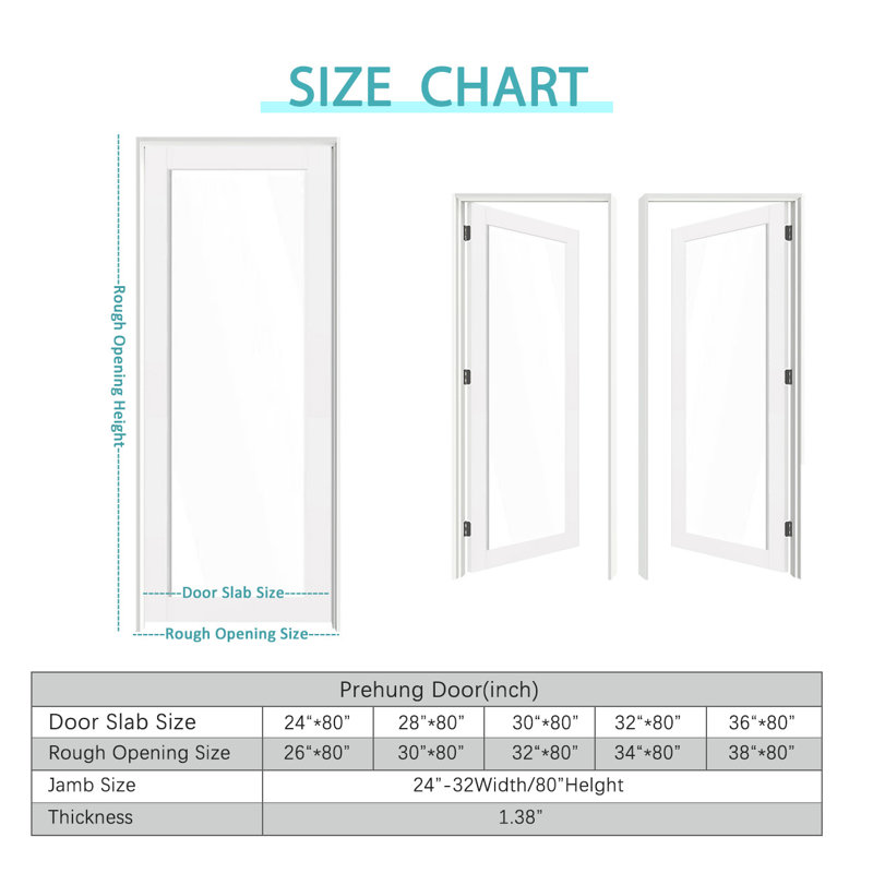 Porte de garde-manger en verre transparent Prehung Style 1 Lite avec cadre assorti - Panneau de porte en panneau de fibres à densité moyenne blanc