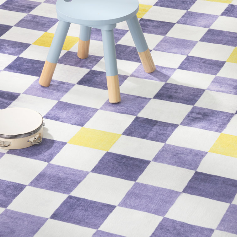 TOWN & COUNTRY PLAY Niko Checkmate Kids Plush Washable Area Rug, Green/Multi