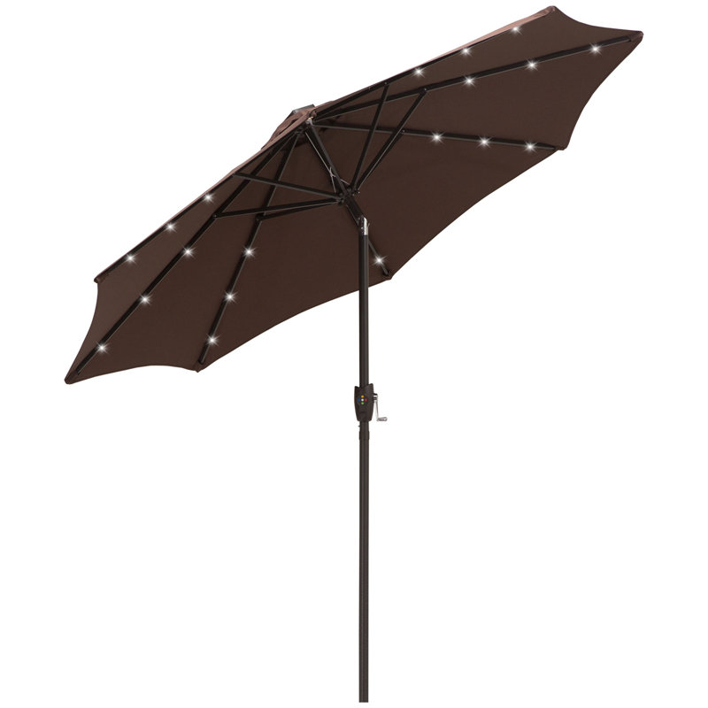 269cm Lighted Tilt Market Parasol, Coffee, Pulley Lift