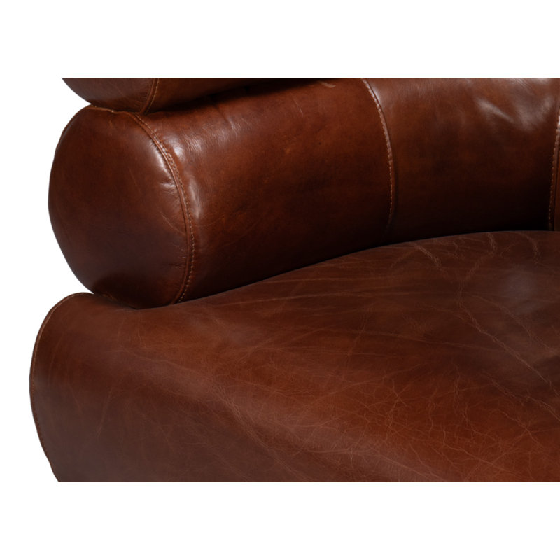 Swivel Barrel Chair, Brown Leather