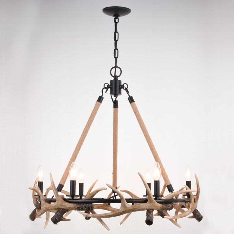 Lustre unique en forme de roue de chariot à 6 lumières Biergh