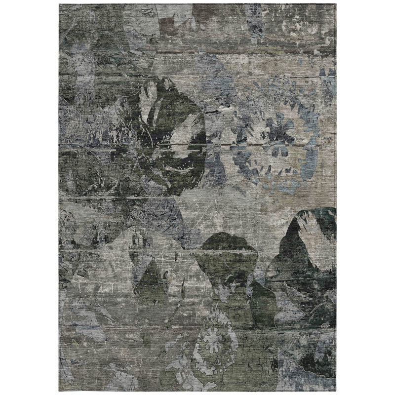 Tapis extérieur lavable antidérapant gris foncé et vert foncé 3 pi x 5 pi