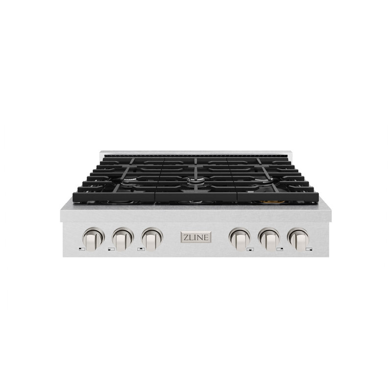 ZLINE 36 in. Autograph Paramount Gas Rangetop in DuraSnow® Steel w/ Bronze Accents, Satin  Stainless Steel/Stainless Steel