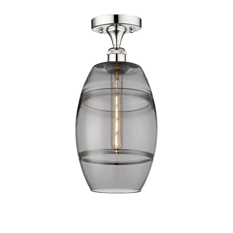 Plafonnier semi-encastré 1 lumière Edison - Abiagael, Chrome poli, Gris fumée clair, H 10 po x l 8 po x P 8 po