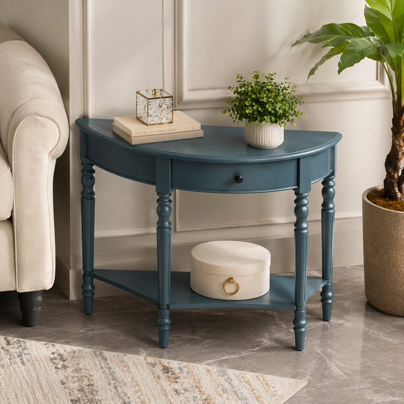 Console Trexm Farmhouse avec tiroir et tablette rustique, Navy, Navy, Navy