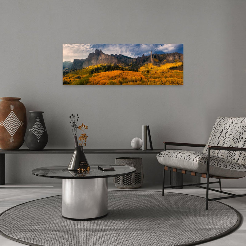 Golden Aspen Peaks, art dramatique coloré d'automne serein et coloré, H 12 po x l 36 po