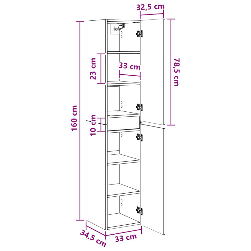 Engineered Wood Linen Cabinet, Concrete Grey