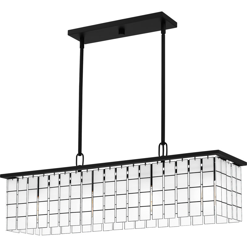 Matte Black and White Glass 4-Light Island Chandelier