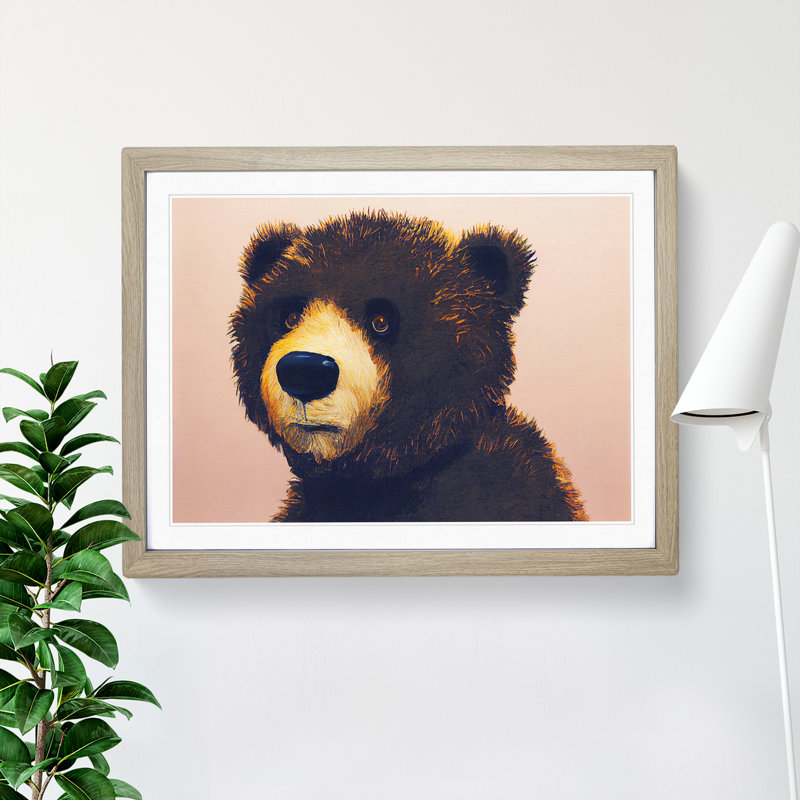 Effervescent Teddy Bear - Single Picture Frame Painting, 25cm H x 34cm W x 2cm D, Oak
