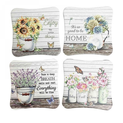 Ensemble de 4 sous-verres à motif floral