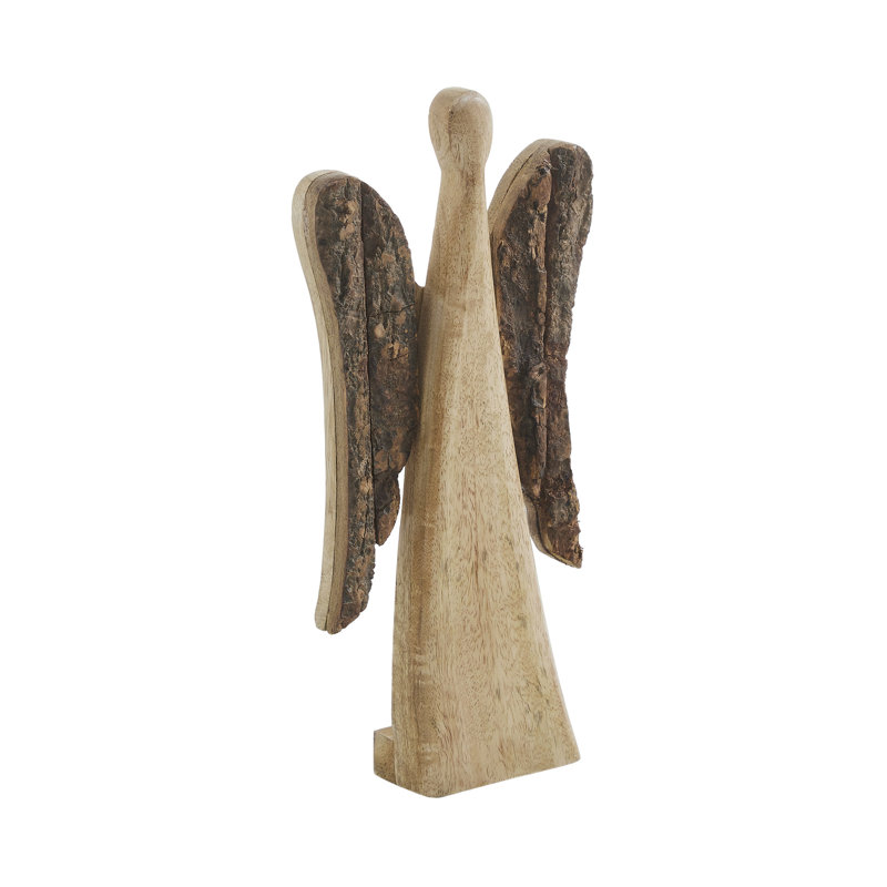 Grand ange en bois naturel et foncé 12,25 x 5,5 x 1,5