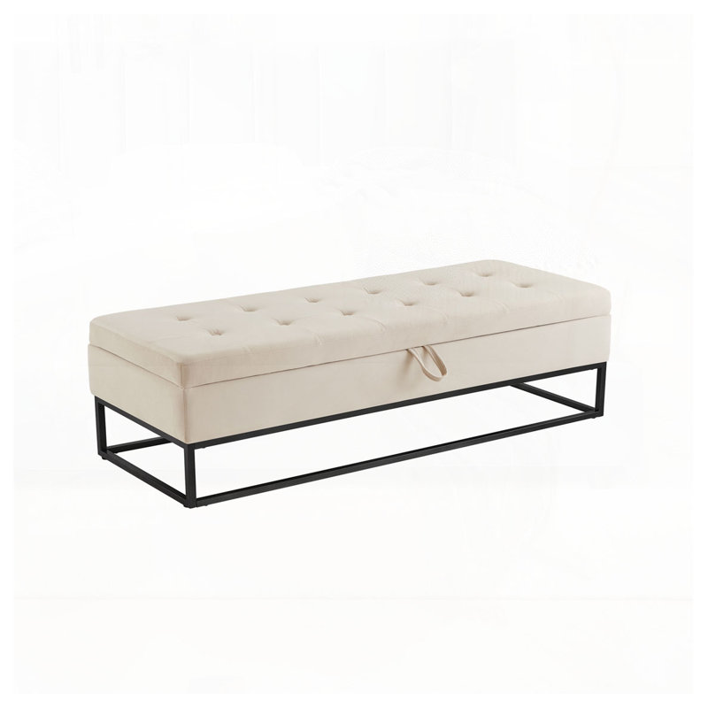 58.6"Upholstered Tufted Bed Bench with Storage, Beige