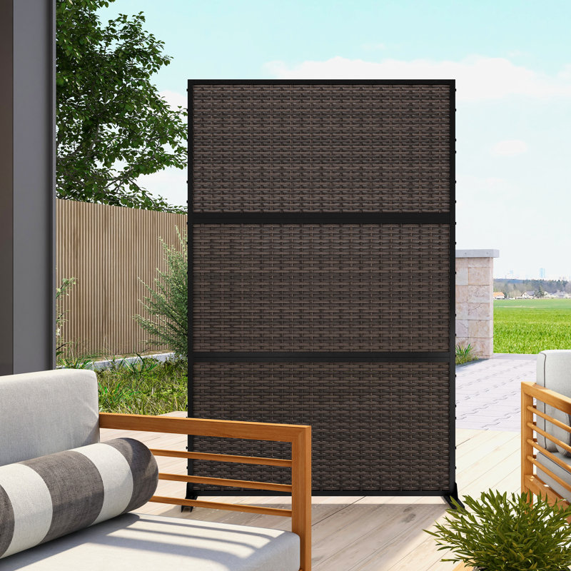 72.05''H x 47.75''W Privacy Metal Screen Fence Panel Woven Pattern, Gray Brown
