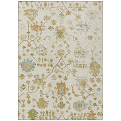Machine Washable Indoor/Outdoor Xhevrie Ivory Rug