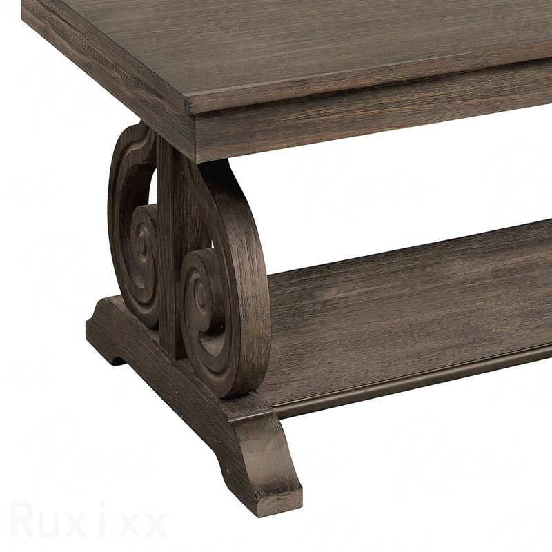 Table basse classique et traditionnelle avec tablette à fond en chêne foncé
