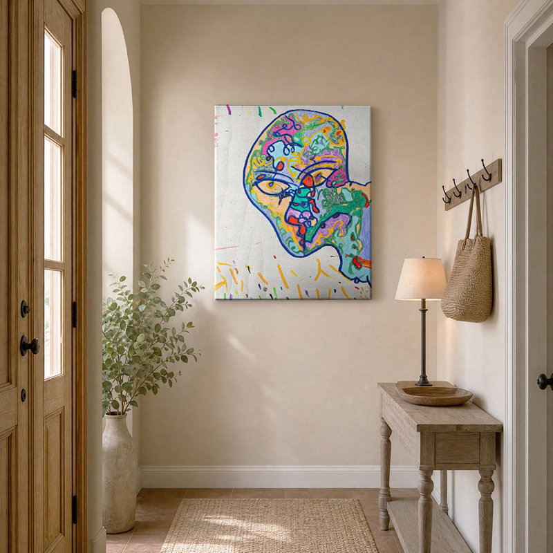 Portrait de visage à motifs colorés sur toile murale, 14"H x 11"W, Gallery Wrapped
